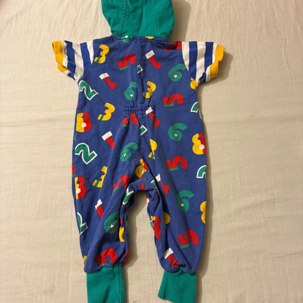 Vintage Gymboree Newborn Romper Hooded Number Print Blue Red‎ Yellow 90s Cotton